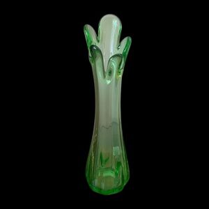 Vintage MCM Five Finger Green Blown Art Glass Swung Vase